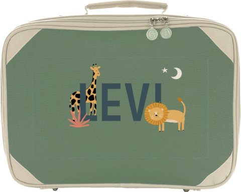 Abenteuerlicher Kinderkoffer mit Namen und Dschungel-Design