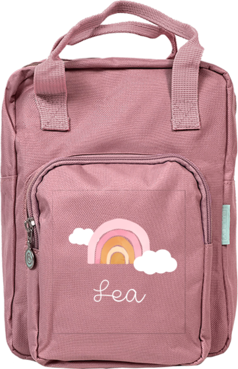 Rucksack Classic mit Namen, Regenbogen und Wolken