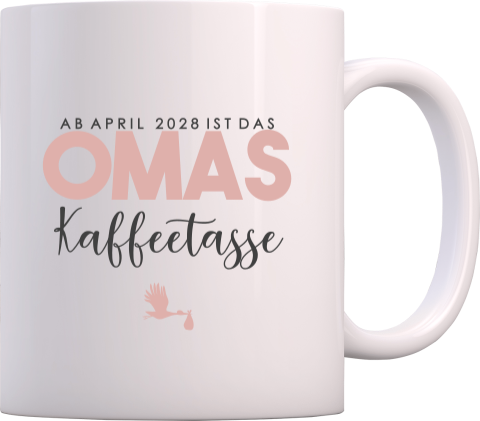 Schwangerschaftsankündigung  Tasse rosa Storch für die werdende Oma