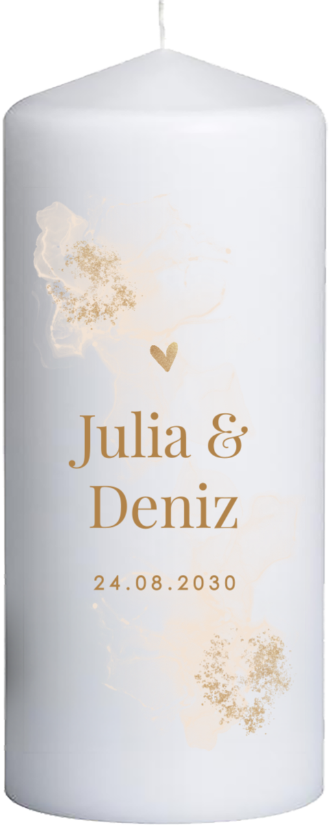 Hochzeitskerze gold Akzenten und Namen 20 cm hoch 8 cm Ø