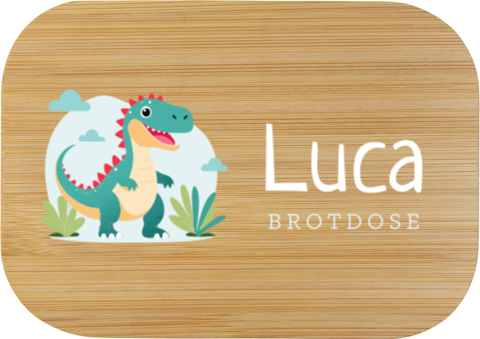 Edelstahl-Brotdose mit Name und Dino