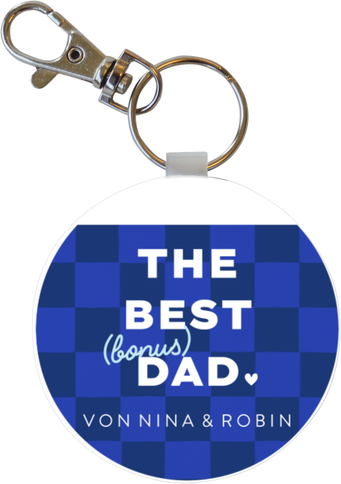 Schlüsselanhänger zum Vatertag "Best Bonus Dad" mit blauen Karos 