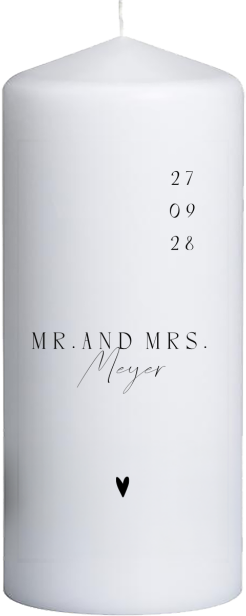 Hochzeitskerze mit klassischer Typografie, 15 cm lang, Ø 6 cm