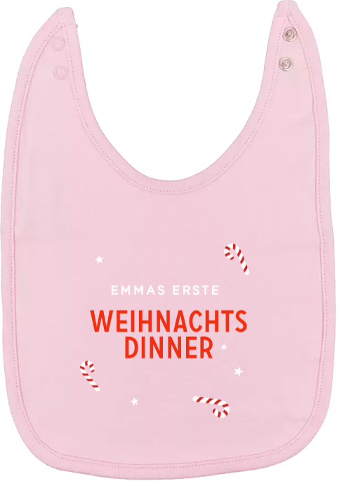 Meilenstein-Lätzchen mit Namen für Babys erstes Weihnachten mit Zuckerstangen