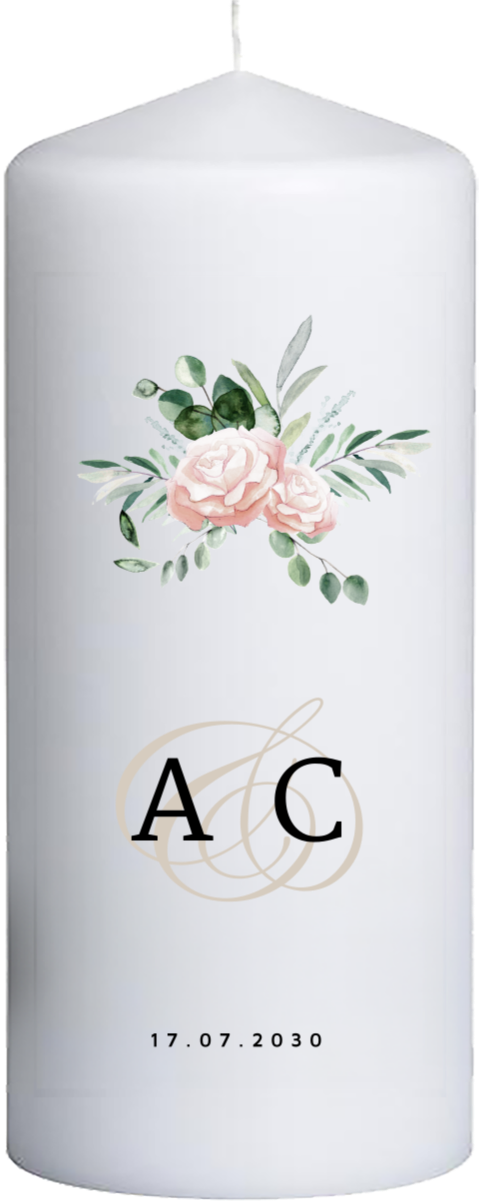 Hochzeitskerze mit Initialen und Vintage Blumen 15 cm lang, Ø6 cm