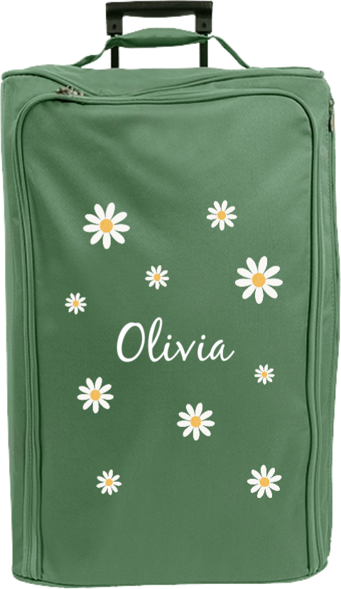 Schlichter Reisetrolley mit Namen und Blumen