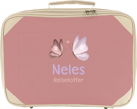Fröhlicher Kinderkoffer mit Namen und Schmetterlingen