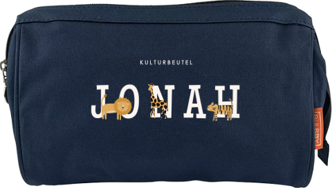 Fröhlicher Kulturtasche mit Namen und Dschungel Tieren