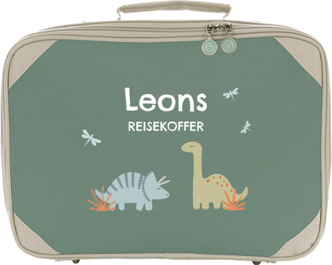 Abenteuerlicher Kinderkoffer mit Namen und Dinos
