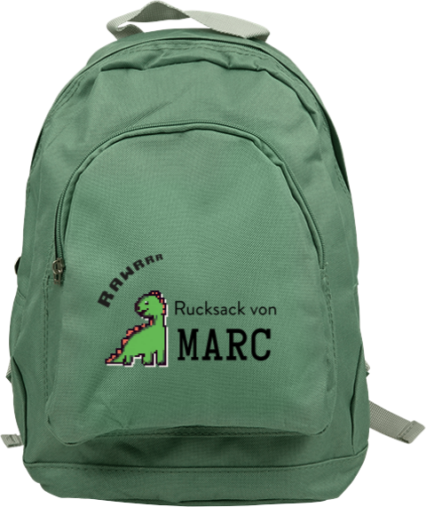 Moderner Schulrucksack mit Pixel-Dinosaurier und Namen