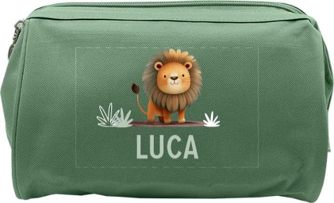 Kulturtasche mit Namen und Löwenmotiv