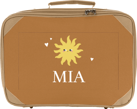 Schlichter Kinderkoffer mit Sonne, Herzchen und Namen