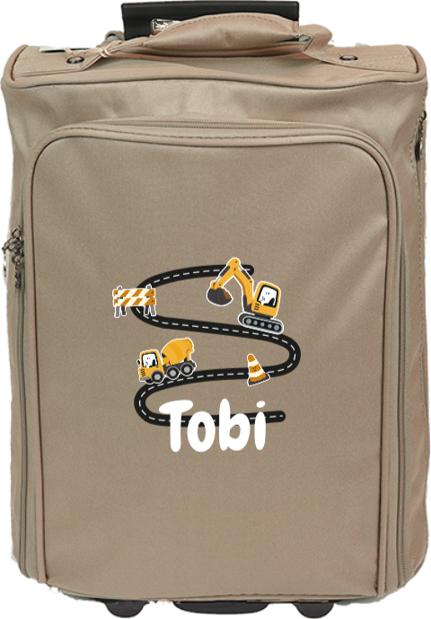 Personalisierter Trolley mit Namen und Baufahrzeugen