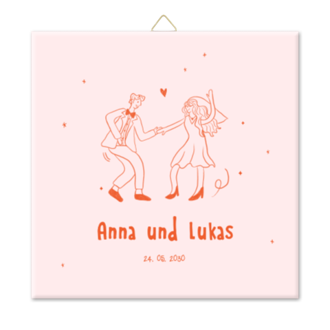 Hochzeitsfliese in Orange mit Illustrationen