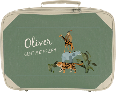 Personalisierter Kinderkoffer mit Namen und Dschungel-Tieren