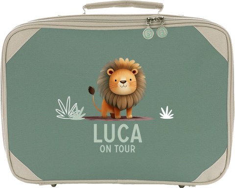 Kinderkoffer mit Namen und Löwenmotiv