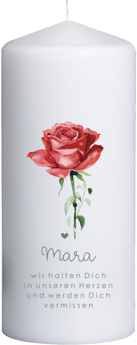 Trauerkerze mit roter Rose – liebevoll & zart