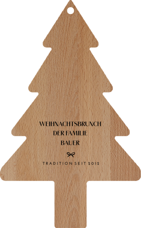 Graviertes Weihnachtsbaum-Schneidebrett mit eigenem Text und Schleife