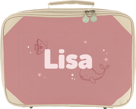 Schlichter Kinderkoffer mit Namen, Qualle und Wal 