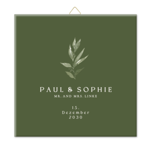 Hochzeitsfliese in Grün mit Aquarellzweig