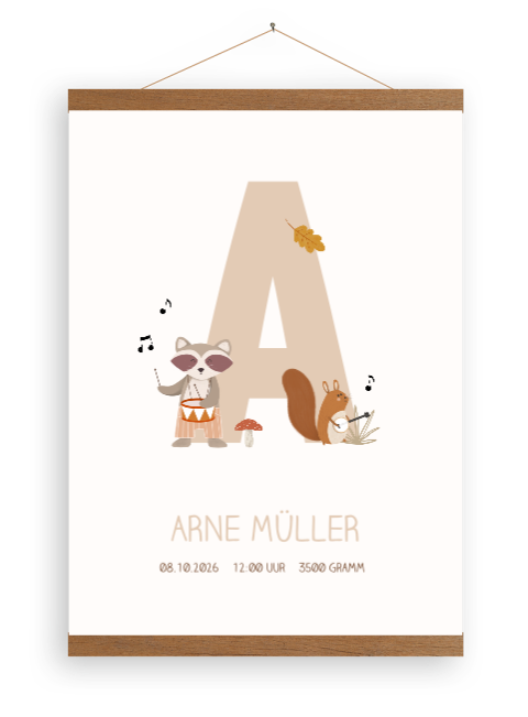 Leinwandposter für's Babyzimmer mit Waschbär und Eichhörnchen