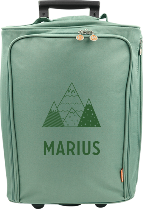 Personalisierter Trolley mit Namen und Bergen