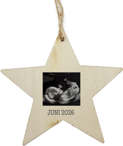Hölzerne Weihnachtskugel mit Ultraschal Schwangerschaft verkünden