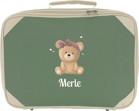 Niedlicher Reisekoffer für Kinder mit Namen und Teddy mit Schleifchen