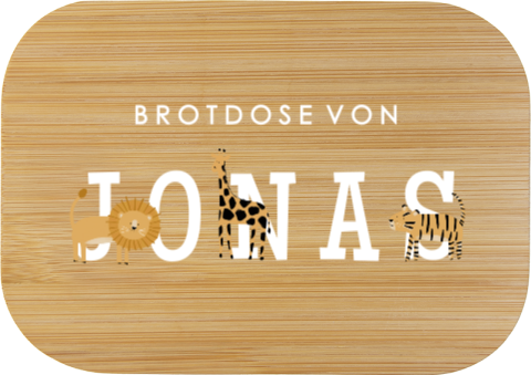 Edelstahl-Brotdose mit Name und Dschungeltieren