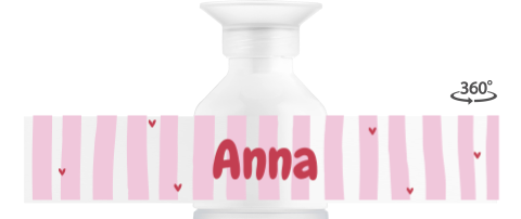 Dopper Trinkflasche mit rosa Streifenmuster und Namen