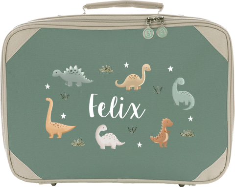 Kinderkoffer mit Namen und Dino-Muster