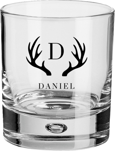 Rustikales graviertes Whiskeyglas mit Geweih-Motiv