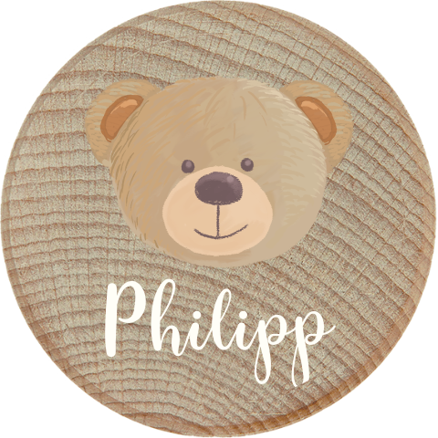 Personalisierbare Zahndose aus Holz mit Bären Motiv und Namen
