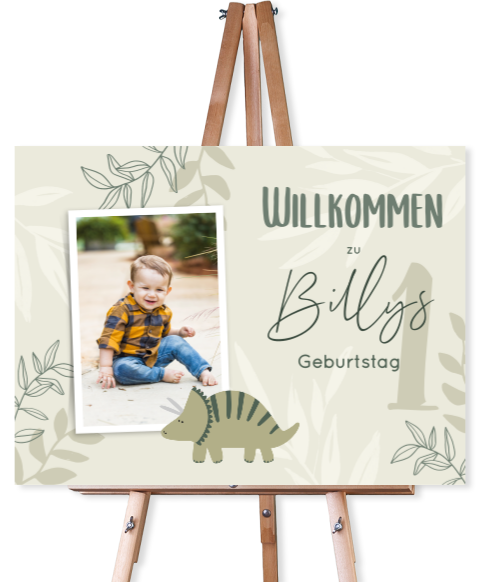Willkommensschild 1 Geburtstag mit Foto und Dino