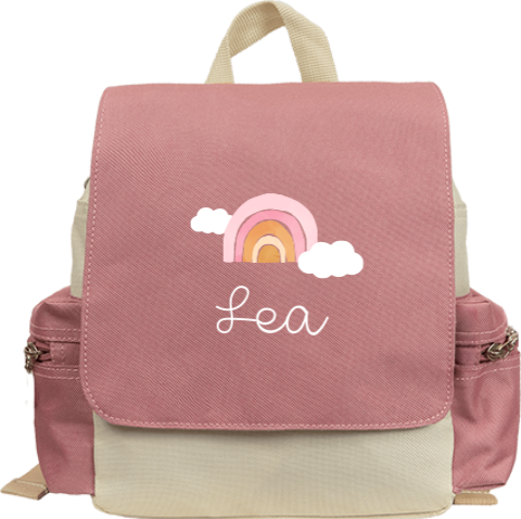 Rucksack Adventure mit Namen, Regenbogen und Wolken