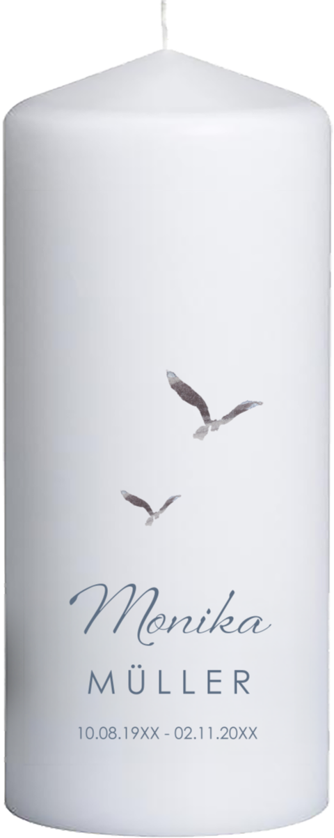 Trauerkerze mit Möwen – Symbol für Freiheit & Frieden