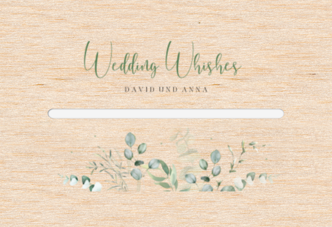 Kartenbox Hochzeit mit eleganter Schrift und Eukalyptuszweigen