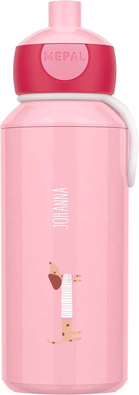 Niedliche Mepal Pop Up Trinkflasche mit Namen und Dackel