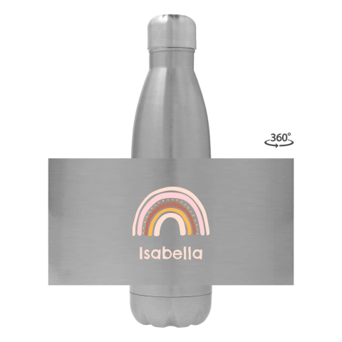 Trinkflasche aus Edelstahl mit Name und Regenbogen