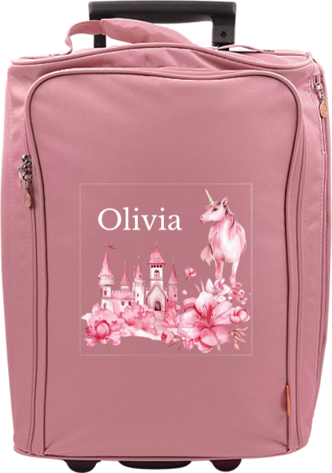 Kindertrolley mit Namen, Einhorn und Schloss
