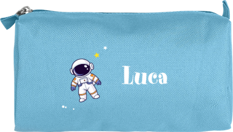 Federmäppchen mit Name und Astronaut im Weltraum