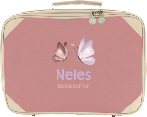 Fröhlicher Kinderkoffer mit Namen und Schmetterlingen