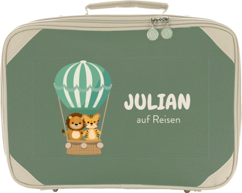 Schlichter Kinderkoffer mit Löwe und Tiger im Heißluftballon und Namen