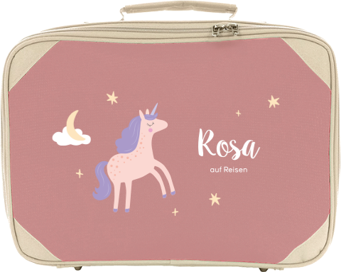 Kinderkoffer mit Namen und Einhorn