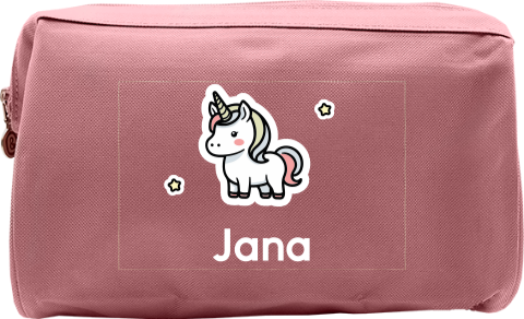 Schöner Kulturbeutel mit Einhorn, Sterne und Namen