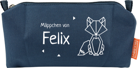 Federtasche mit Namen und geometrischem Motiv Fuchs