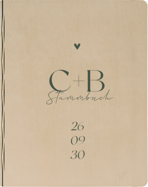 Stammbuch aus Holz zur Hochzeit mit Initialen und Hochzeitsdatum