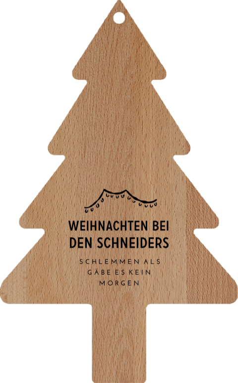 Personalisiertes Weihnachts-Schneidebrett mit Name und Lichterkette