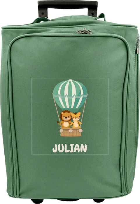 Personalisierter Trolley mit Name und Löwe und Tiger im Heißluftballon