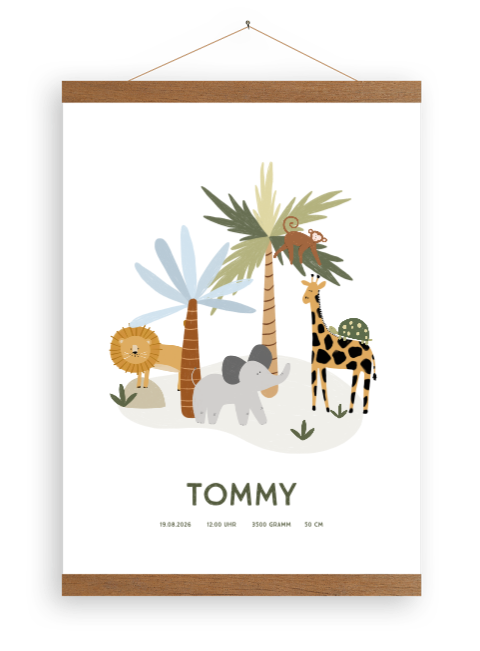 Leinwandposter für's Babyzimmer mit Dschungeltieren